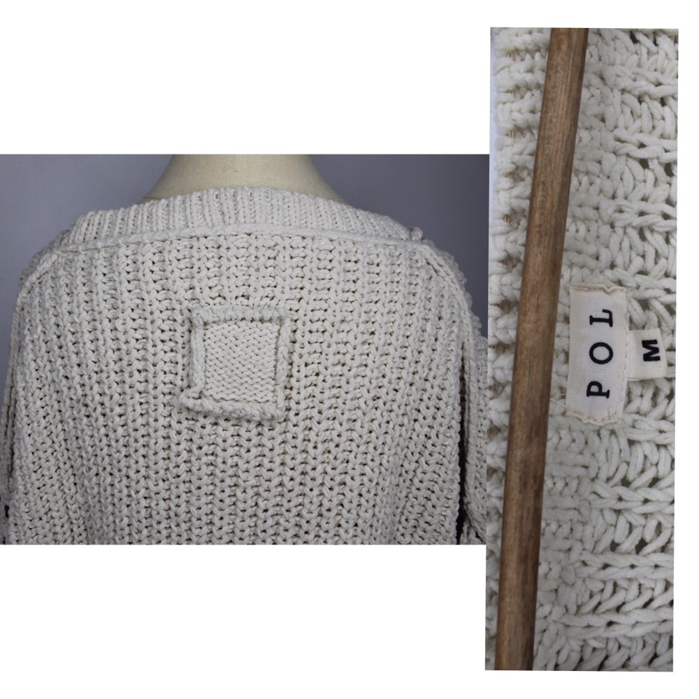 POL EUC Beige Chenille Oversized Granny Square Crochet Sleeves Sweater Medium - Picture 12 of 13